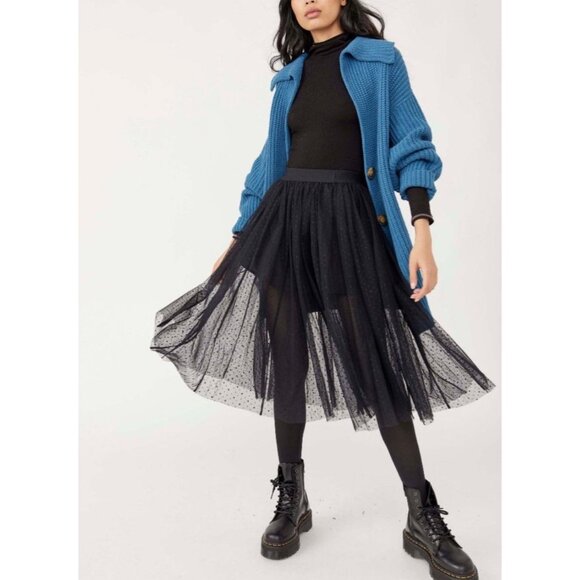 NWT Free People Swiss Dot Tulle Midi Skirt | Whimsigoth Balletcore Dark Academia - Picture 1 of 16
